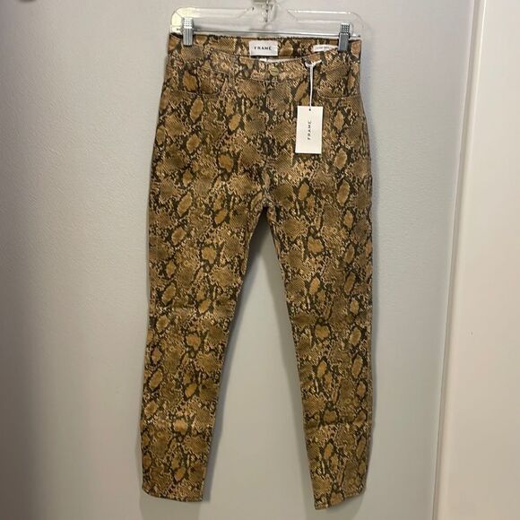 NWT Frame Denim coated Le High Skinny Crop Snakeskin pants - Picture 1 of 13